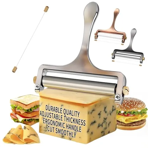 TOPULORS Edelstahl-Käseschneider mit Draht – Verstellbarer Käsehobel für perfekten Käsegenuss - Käseheber & Käsezangen mit hochwertigem Edelstahl und ergonomischem Griff. Verstellbare Schnittdicke für individuelle Käsescheiben von dünn bis dick.