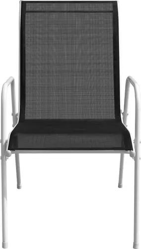vidaXL Stapelbare Gartenstühle 2er Set - Schwarz - Gartenstühle aus pulverbeschichtetem Stahl und wetterbeständigem Textilene. Ideal für Garten, Terrasse oder Esszimmer, stapelbar für platzsparende Aufbewahrung.