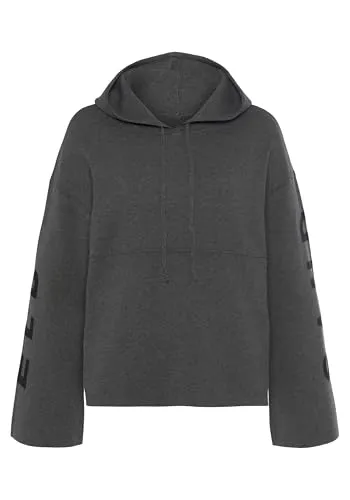 Hoodie ELBSAND für Damen, Gr. 44/46, grau - Modischer Strick-Hoodie von Elbsand mit Logostickerei. Weiche Viskose und lässiger Schnitt sorgen für höchsten Tragekomfort in der Loungewear.