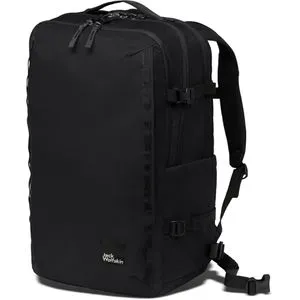 Jack-Wolfskin Rucksack Sierra – 32L, Laptopfach, Schwarz - Robuster Rucksack mit Snuggle-Up-Tragesystem für gleichmäßige Lastenverteilung. Ideal für Uni und Handgepäck, aus recyceltem Polyester, 32 Liter Fassungsvermögen.