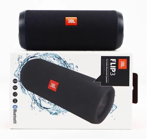 JBL FLIP 3 Bluetooth Lautsprecher Schwarz - Tragbarer Lautsprecher mit spritzwasserfestem Design, ideal für Outdoor-Aktivitäten. Genießen Sie kraftvollen Sound mit 2x8 W RMS-Leistung und einer Akkulaufzeit von bis zu 10 Stunden.