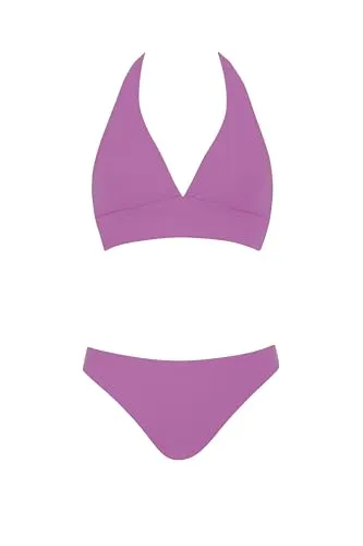 OPERA Bikini Unifarben Neckholder Zweiteiler Set mit Nackenträger breites Brustband Struktur