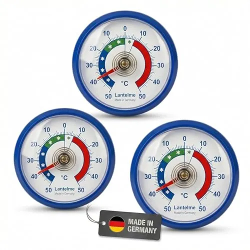 Lantelme 3 Stück Kühlschrankthermometer Set Selbstklebend Temperatur + - 50°C | Thermometer in Blau auch für Gefrierschrank Eisfach Kühltheke Kühlzelle Kühlfach Kühlschrank | Bimetall Analog (Blau)