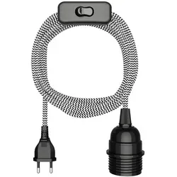 ledscom.de Textilkabel LEKA, Stecker, Schalter, schwarz, weiß , gezackt, 3 m, Lampen-Fassung, 1x E27 max. 60W