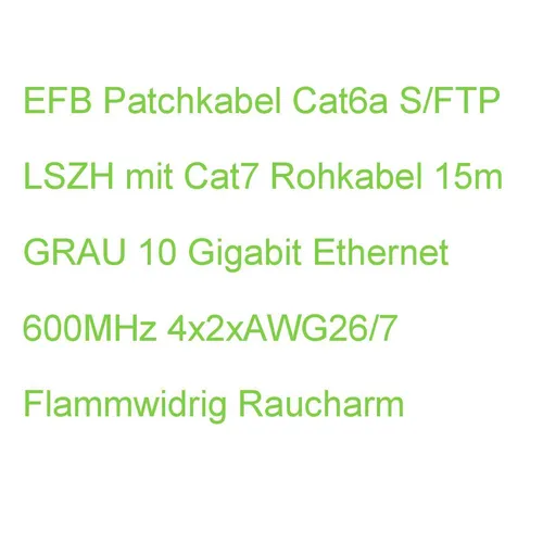 EFB RJ45 Patchkabel S/FTP Cat.6A, 15m - Hochwertiges S/FTP Netzwerkkabel der Kategorie 7, ideal für schnelle Ethernet-Verbindungen. Mit LSZH-Material für sichere Anwendungen in Innenräumen.