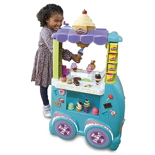 Play-Doh Kitchen Creations Großer Eiswagen - Knete Spielset für Kinder ab 3 Jahren, mit 27 Accessoires und realistischen Geräuschen für kreatives Eiskreieren und Dekorieren.