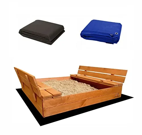 Ladanas® Sandkasten aus Holz mit wetterfester Abdeckung 120x120 cm - Erleben Sie mit unserem 120 x 120 cm großen Sandkasten aus hochwertigem Kiefernholz ein Spielparadies für Kinder. Ideal für kreative Sandspiele, mit witterungsbeständiger Abdeckung und praktischen, klappbaren Bänken.