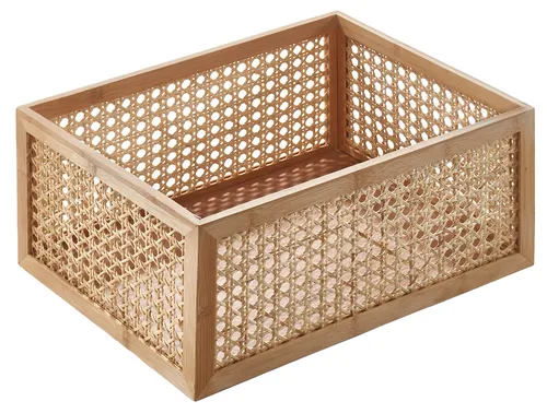 Kobolo Aufbewahrungskorb aus Holz und Rattan, groß - Dekokorb aus strapazierbarem Material, ideal zur stilvollen Aufbewahrung und Dekoration in jedem Raum. Handgefertigt und robust, passt perfekt in Regale.
