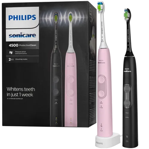 Philips Sonicare ProtectiveClean 4500 HX6830 Zahnbürstenset Grau, Pink - Zahnpflege mit sanfter Schalltechnologie für optimale Mundhygiene und gesunde Zähne, ideal für empfindliches Zahnfleisch.