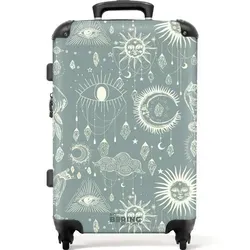 NoBoringSuitcases.com© Hartschalen-Trolley Blau mit böhmischem Muster 67 cm - 72 L, 4 Rollen, Hartschalenkoffer Mittel Groß für 20kg, Frauen Reisekoffer Trolley blau|bunt 43 cm x 67 cm x 25 cm