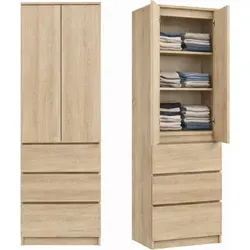 Home Collective Kleiderschrank 2-türig mit 3 Einlegeböden & 3 Schubladen | Sonoma - Praktischer Kleiderschrank mit 3 Einlegeböden und 3 Schubladen für optimalen Stauraum. Ideal für Schlafzimmer, Flur oder Büro – kompakt, pflegeleicht und zeitlos modern.
