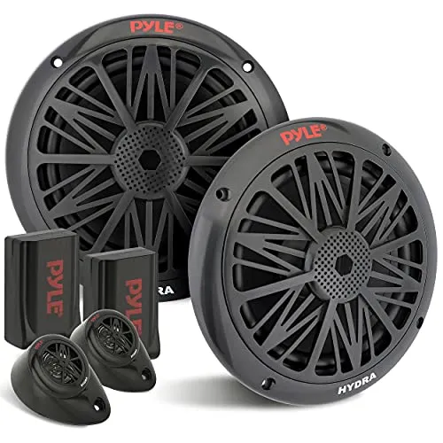 Pyle 200 Watt Marine-Boots-Lautsprechersystem, wetterfest, Dual-2-Wege-Lautsprecher, 16,5 cm, mit 85 Hz - 6 kHz Frequenzgang, robuste 227 g Magnetstruktur, PLMR6KB, Schwarz