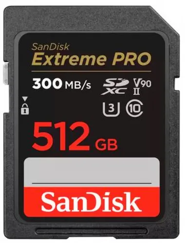 SanDisk SDXC Extreme Pro 512GB - Hochleistungs-Speicherkarte - Speicherkarten: 512 GB SDXC-Karte mit ultraschneller Lesegeschwindigkeit bis zu 300 MB/s, ideal für 4K-Videos und schnelle Fotoaufnahmen.