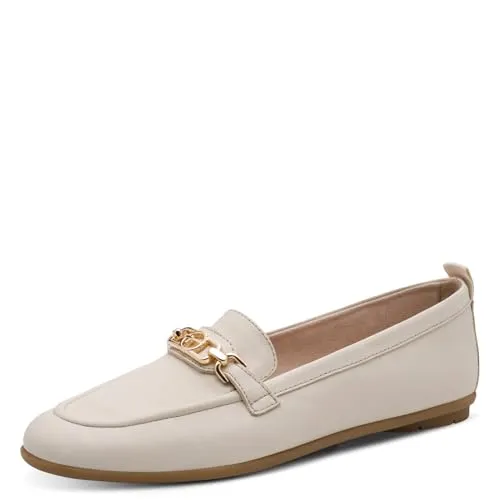 Tamaris Damen Slipper Ivory – Modische Mokassins für jeden Anlass - Elegante Slipper aus Leder mit einem komfortablen Materialmix. Ideal für den täglichen Einsatz, bieten diese Halbschuhe einen flachen Absatz von 1,5 cm und sind bequem zu tragen.