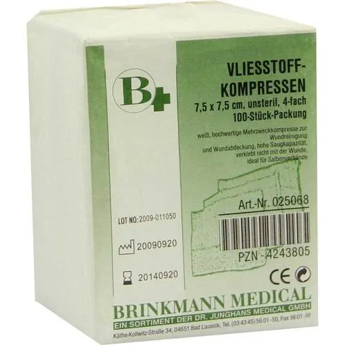 Vliesstoff-Kompressen 7,5x7,5 cm unsteril 4fach 100 St