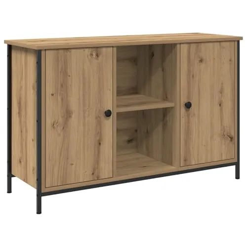 vidaXL Modernes Artisan Eiche Entertainment-Center mit schwarzen Akzenten | 2 Türen & 4 quadratische Beine | Robust e Lösung für deinen Wohnbereich | Stylischer TV-Stand Center Medieneinheit Möbel