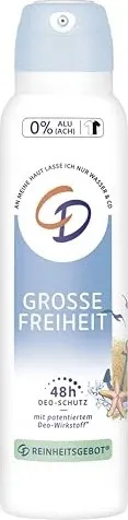 CD Deo Spray Große Freiheit 150 ml - Erleben Sie langanhaltende Frische mit dem CD Deo Spray Große Freiheit. Ideal für empfindliche Haut, hinterlässt es keine Rückstände und bietet 24 Stunden Schutz. Genießen Sie den frischen Duft ohne unerwünschte Zusätze.
