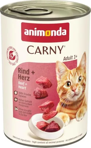 animonda Carny Katzen Nassfutter Rind + Herz (6 x 400g), getreidefreies Katzen Nassfutter ohne Zucker, mit frischen fleischigen Zutaten