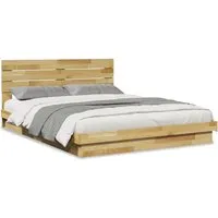 vidaXL Massivholzbett 160x200 cm aus Eichenholz - Stabiles Massivholzbett mit Kopfteil für optimalen Schlafkomfort. Ideal für enge Räume und mit Lattenrost für beste Matratzenunterstützung. (Matratze nicht enthalten)