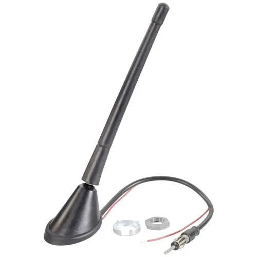 Renkforce Autoradio-Universal-Antenne mit Verstärker - DVB-T/T2-Antennen mit 14 dB Verstärkung für optimale Empfangsqualität, ideal für Dach- oder Heckmontage. Plastikfreie Verpackung und kompakte Bauweise.