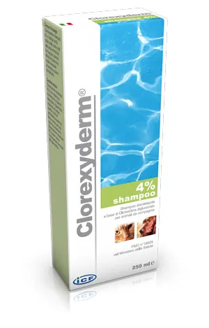 Clorexyderm Shampoo 4% 250 ML - Hunde- und Katzen-Shampoo zur Therapieunterstützung bei Hautinfektionen, reinigt intensiv und entfernt abgestorbene Zellen, ideal für gesunde Haut und Fell.