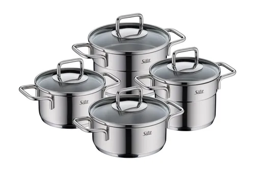 Silit 8tlg. Edelstahl-Kochgeschirr-Set "Extra Cook" - Töpfe in hochwertigem Edelstahl 18/10, induktionsgeeignet und perfekt für vielseitiges Kochen mit Glasdeckeln für optimale Sicht.