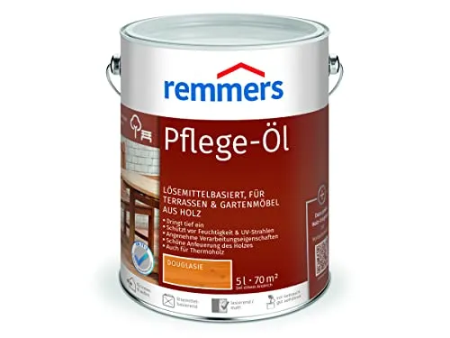 Remmers Pflege-Öl douglasie, 5 Liter - Holzöl für innen und außen, wasserabweisend und wetterfest, ideal für Gartenmöbel und Holzterrassen, schützt vor Austrocknung und Witterungseinflüssen.