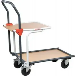 FIMM höhenverstellbarer Kommissionierwagen mit 250 kg Tragkraft - Werkstatteinrichtung mit 2 stabilen Ablageflächen, ideal für den Transport schwerer Lasten bis 250 kg und mit 10 Jahren Garantie.