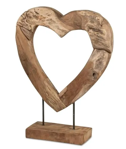 formano Deko-Herz 40x50 cm – Handgefertigtes Teakholz-Herz auf Sockel - Rustikale Holzdeko für Wohnzimmer & Flur, perfekt für besondere Anlässe wie Weihnachten, Hochzeit oder Geburtstag.