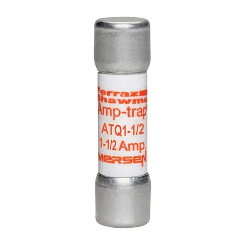 Mersen Sicherungseinsatz Midget ATQ1-1/2 - 10 Stück - Set mit 10 zylindrischen Sicherungseinsätzen von Mersen, ideal für zuverlässige Absicherung in elektrischen Anwendungen. Mit einer Nennspannung von 500 V und einer Abschaltleistung von 10 kA.
