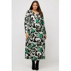 Ulla Popken Maxikleid in Wickeloptik - Gemusterte Kleider, modisches Maxikleid mit V-Ausschnitt und langem Arm, ideal für einen eleganten Auftritt.