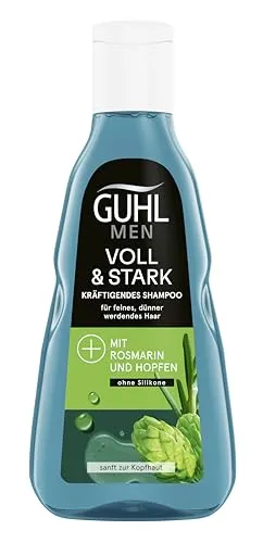 Guhl Men Voll & Stark Shampoo 250 ml – Für kräftiges Haar - Silikonfreies Herrenshampoo mit 92% natürlichen Inhaltsstoffen. Reinigt schonend und aktiviert die Kopfhaut für sichtbar volleres, dichteres Haar. Hergestellt in Deutschland, ideal für feines und dünnes Haar.