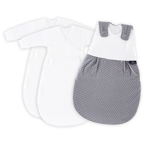 Träumeland Babyschlafsack Set Pünktchen grau 68/74 - Babyschlafsäcke, 3-teiliges Set aus 100% Baumwolle, inkl. 1 Außenschlafsack und 2 Innenschlafsäcken, ideal für einen sicheren und gemütlichen Schlaf Ihres Babys.