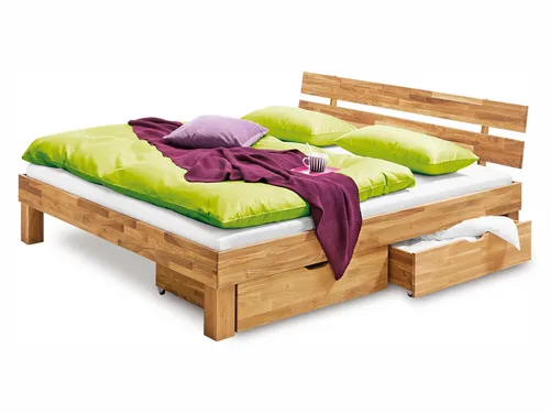Massivholzbett INGA LF 180x200 cm braun - Hochwertiges Massivholzbett aus Eiche, ideal für erholsamen Schlaf und rustikales Ambiente, Größe: 180x200 cm.