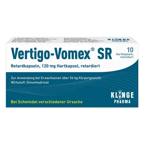 Vertigo-Vomex SR Retardkapseln - Arzneimittel gegen Schwindel, ideal für ältere Patienten. Enthält 120 mg Dimenhydrinat pro Kapsel für langanhaltende Linderung.