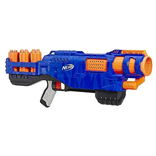 NERF Hasbro E2853EU5 Trilogy DS-15 N-Strike Elite Blaster - Spielzeug-Schaumstoff-Blaster mit einzigartiger Funktion: Feuert gleichzeitig 3 Darts ab und bietet Platz für 5 Hülsen zur schnellen Nachladung.
