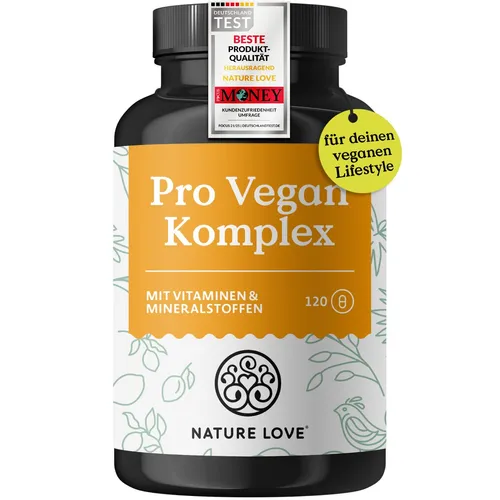 Pro Vegan Komplex 120 Kapseln von Nature Love - Nahrungsergänzungsmittel mit hochwertigem, pflanzlichem Komplex für eine optimale Versorgung, rezeptfrei und ideal für Veganer.