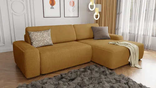 S-Style Möbel Ecksofa Asher mit Schlaffunktion und Bettkasten - Luxuriöses Ecksofa aus wasserabweisendem Cord-Stoff, ideal für bis zu 5 Personen. Mit praktischer Schlaffunktion und geräumigem Bettkasten für zusätzlichen Stauraum.