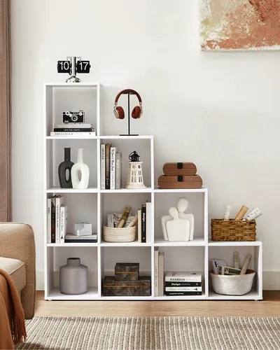 Boxxx Regal - Weiß, Holzwerkstoff, 10 Fächer, 130x130x29 cm, erweiterbar und ideal für Arbeitszimmer oder Bürogestaltung
