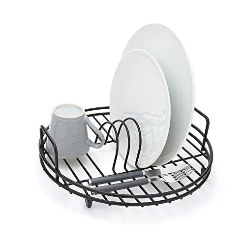 simplywire Runder Abtropfkorb – Platzsparendes Trockengestell für Rundspülbecken - Abtropfhalter & -ständer: Robuster, platzsparender Abtropfkorb aus schwarzem Stahl, ideal für Rundspülbecken mit hygienischen, rutschfesten Füßen für optimalen Luftstrom.