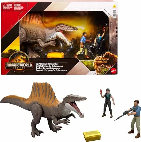 SPINOSAURUS Danger Set – Jurassic World Rebirth - Action-Figur Spinosaurus (38x20cm) aus Jurassic World, ideal für Dino-Fans, die Abenteuer und Spannung lieben.