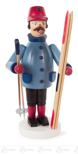 Räuchermann mit Skiern – Traditionelle Erzgebirge Rauchfigur (23 cm) - Diese handgefertigte Räuchermann-Figur bringt winterliche Gemütlichkeit in Ihr Zuhause. Aus hochwertigem Holz und in bunten Farben gestaltet, eignet sie sich perfekt als dekoratives Element für Wohnräume.