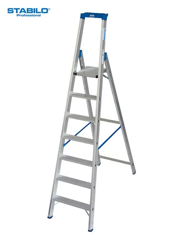Krause Stehleiter Stabilo Professional, 124548 - Aluminium 7 Stufen - Leiter aus Aluminium, bis 150 kg belastbar, mit rutschhemmenden Stufen und Plattform, ideal für hohe Arbeitsplätze bis 3,65 m. Hochwertige Verarbeitung und 10 Jahre Garantie!