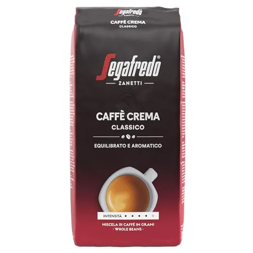 Segafredo Caffe Crema Classico, ganze Bohnen 1kg - Kaffee aus hochwertigen Arabica- und Robusta-Bohnen, intensiv im Geschmack (4/5), ideal für cremigen Genuss. Perfekt geröstet für ein unvergleichliches Aroma.