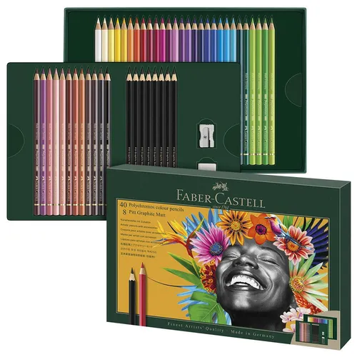 FABER-CASTELL Polychromos & Pitt Graphite Matt Malset, 50 St. - Schreibutensilien mit 50 lebendigen Farben, ideal für kreative Projekte und entspannendes Malen. Hergestellt in Deutschland, inklusive Spitzer und Radierer für optimale Handhabung.