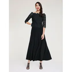 Spitzenbluse HEINE, Damen, Gr. 42, schwarz, 55% Polyester, 45% Polyamid, unifarben, U-Boot-Ausschnitt, 3/4-Ärmel, Blusen
