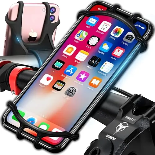 Retoo Handyhalterung Fahrrad Silikon, Abnehmbar 360° Verstellbare, Universal Motorrad Handyhalter für 3,5-6,5 Zoll Smartphone, Handy Halter Abnehmbar für Lenker Motorrad, Rennrad, MTB und E-Bike