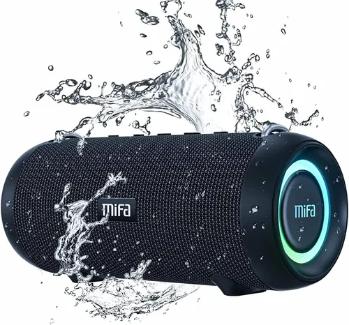 MIFA A90 Bluetooth Lautsprecher 60W - Wasserdicht mit RGB-LED-Licht - Tragbare Bluetooth-Lautsprecher mit 60W kraftvollem Sound, IPX7 wasserdicht und 30 Stunden Akku. Genießen Sie Musik überall mit dynamischen RGB-Lichteffekten!
