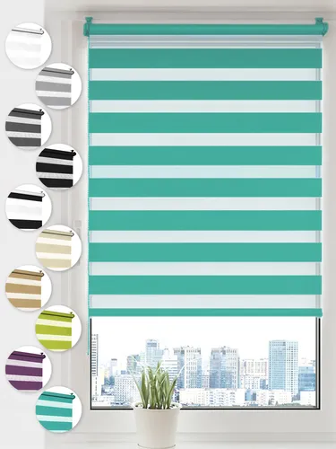 Sonello Doppelrollo Klemmfix ohne Bohren Duo Rollo Klemmrollo Sonnenschutzrollo Fensterrollo für Fenster & Türen Zebrarollo Seitenzugrollo 60cm x 130cm Türkis