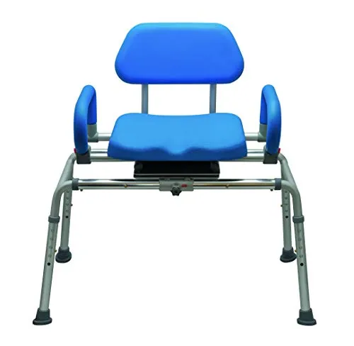 Dreh- und Transferstuhl "SANSUBA" für Dusche und Badewanne - Duschstuhl in blau/chromfarben, aus Aluminium und EVA, einfach ohne Werkzeug aufzubauen, mit Sicherheitsgurt und max. Belastung von 120 kg für mehr Sicherheit und Komfort.